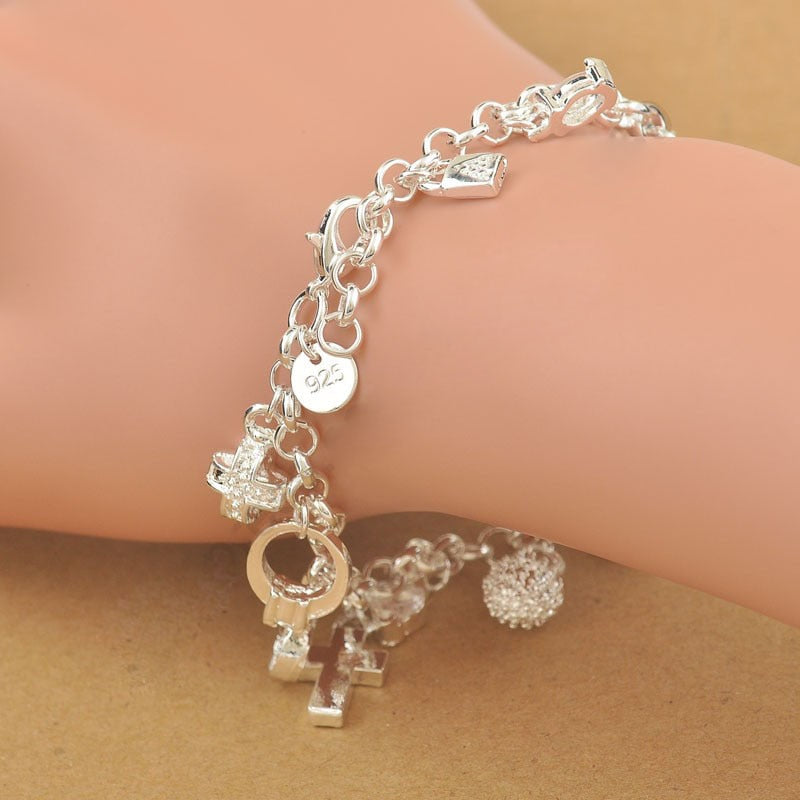 Silver Charm Pendants Bracelet