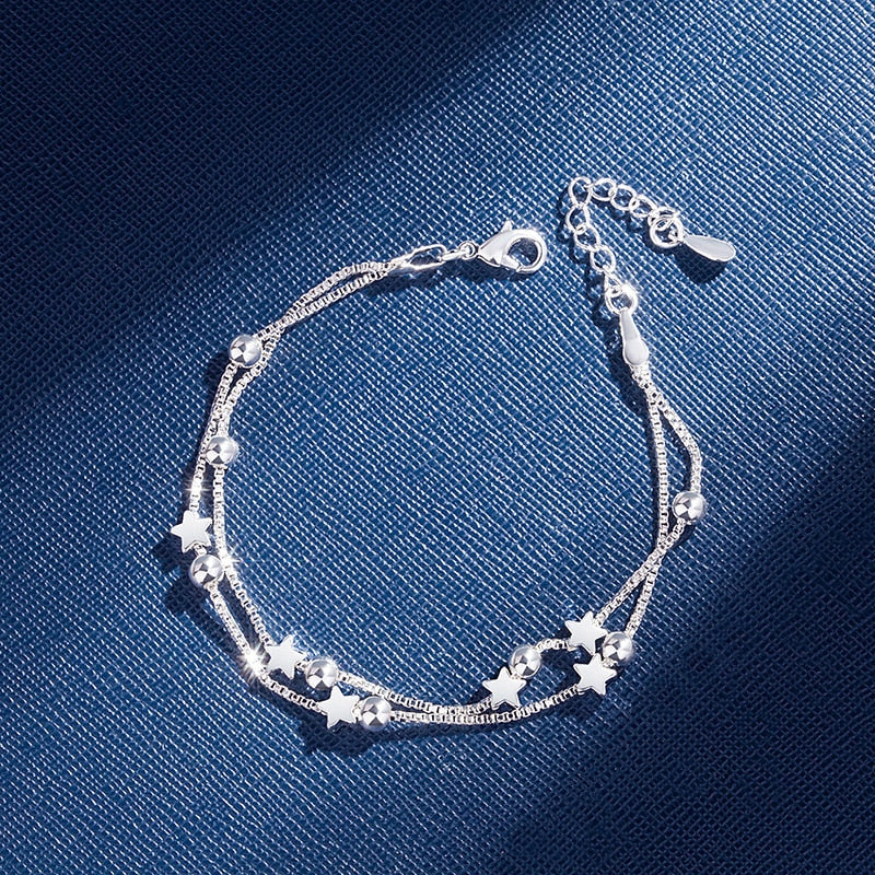 Silver Color Double Layers Stars Beads Bracelets