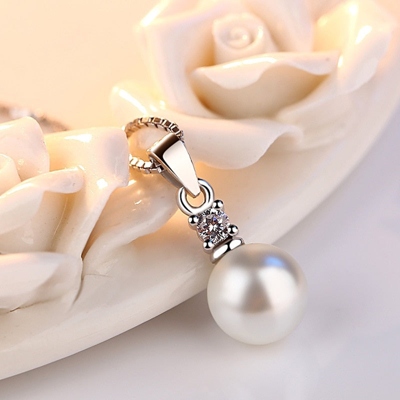 Silver Color Necklace Zircon Pearls