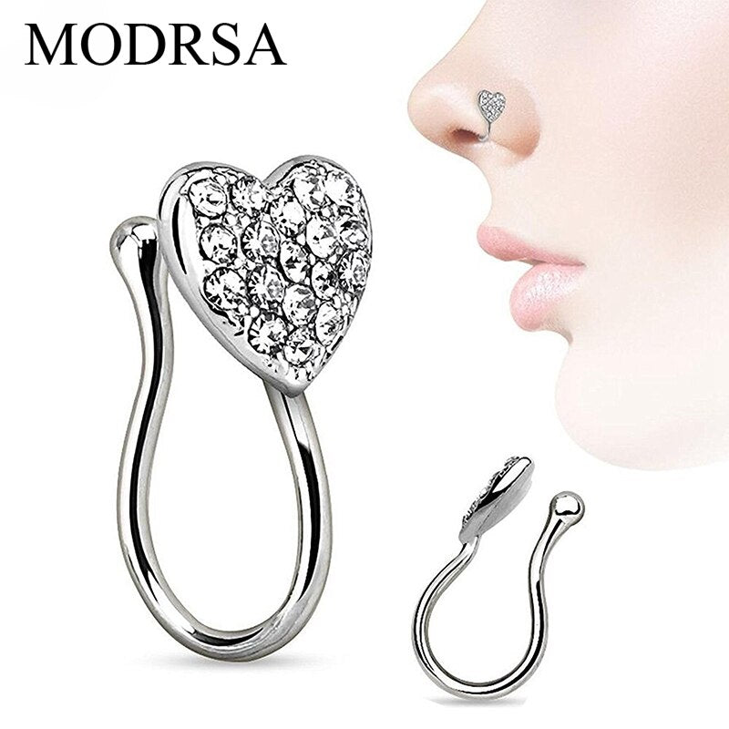 Heart With Gems Clip On Nose Ring