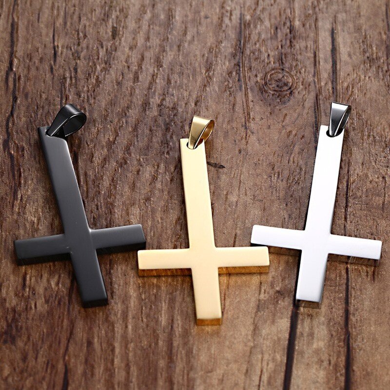 Male Black St Peter's Inverted Cross Pendant Necklace for Men