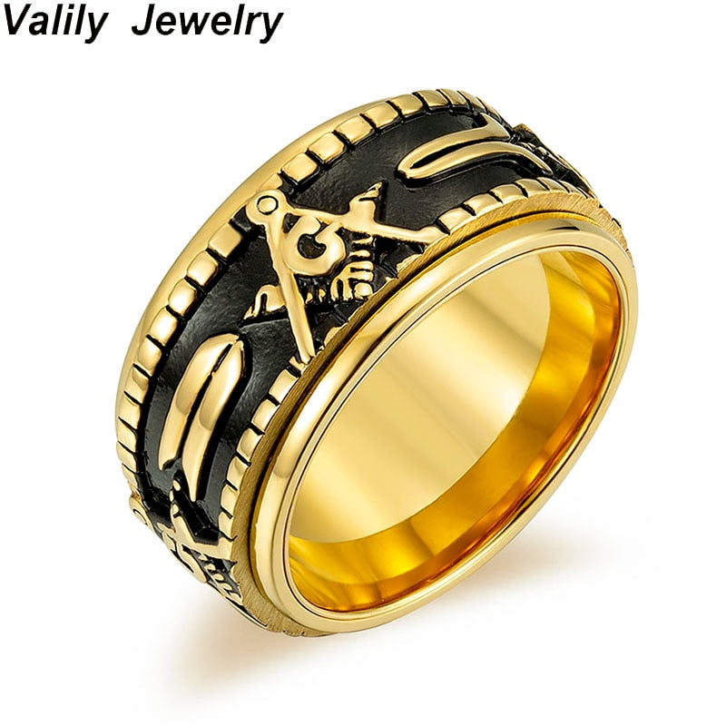 Men's Gold Color Spinner Freemason Ring Stainless
