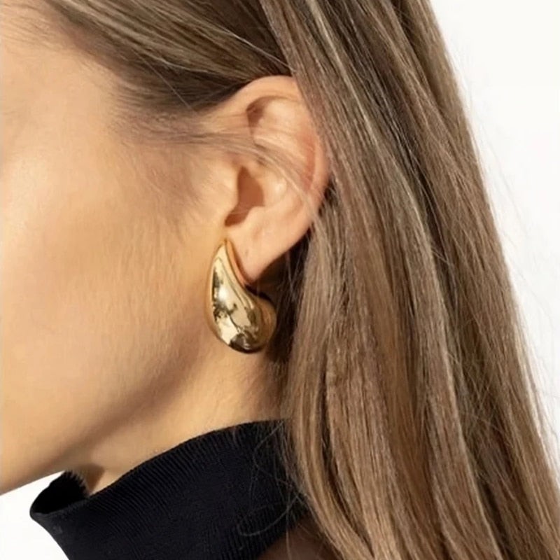 Gold Plated Chunky Dome Drop Earrings for Wome